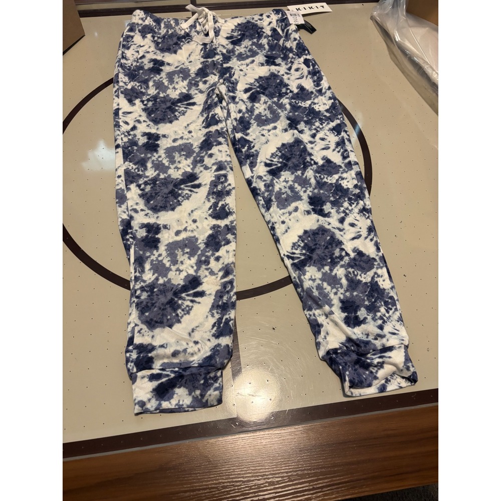 Kikit Navy Tie Dye Joggers Mens Large NWT Blue White Drawstring Lounge Pants